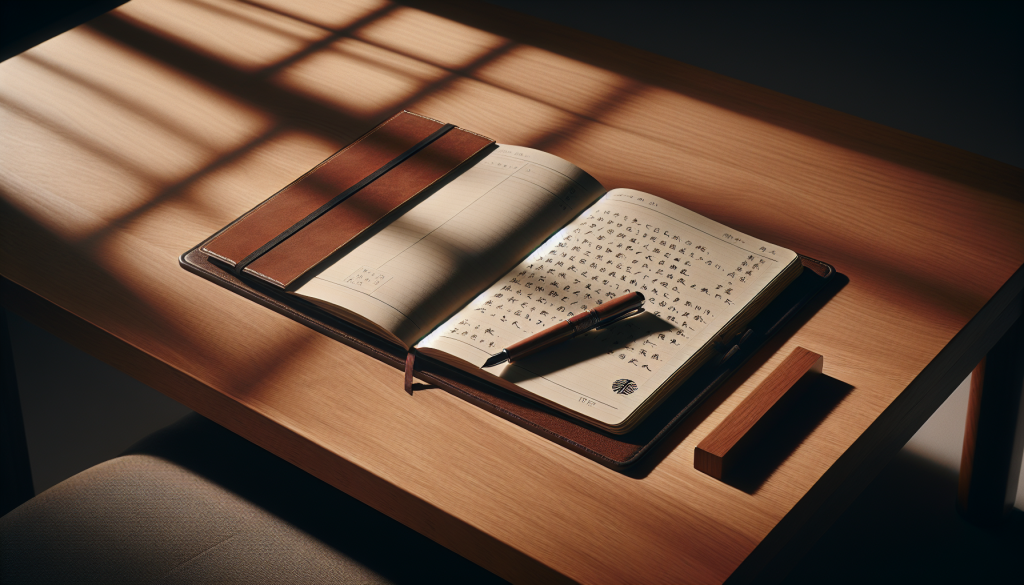 A diary and pen on a table