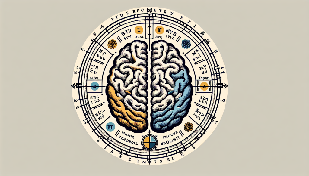 An illustration of a brain with MBTI characteristics highlighted