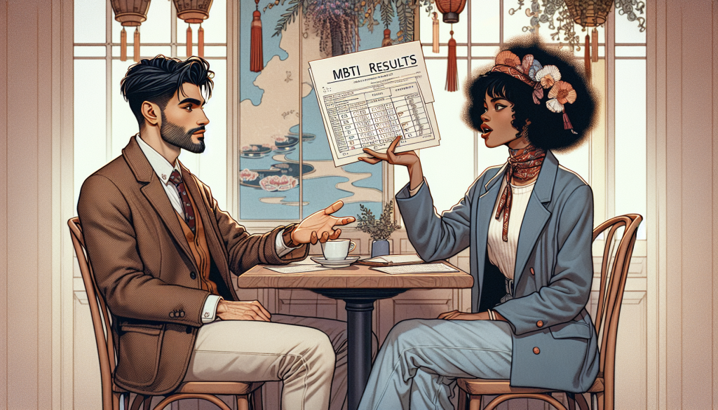 Couple discussing their MBTI results on a date