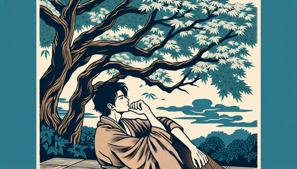 Image of a person sitting under a tree, thinking about their crush
