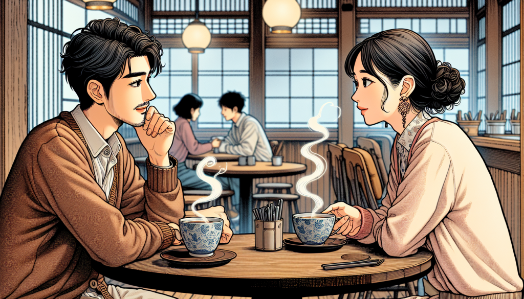 Two friends discussing their feelings over coffee