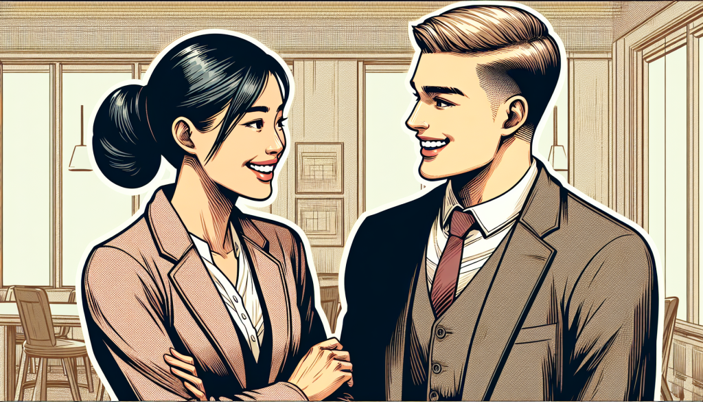 Two people talking with smiles