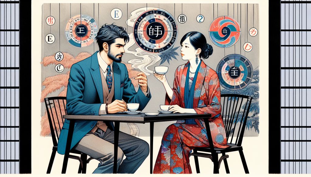 A couple discussing their MBTI results over coffee