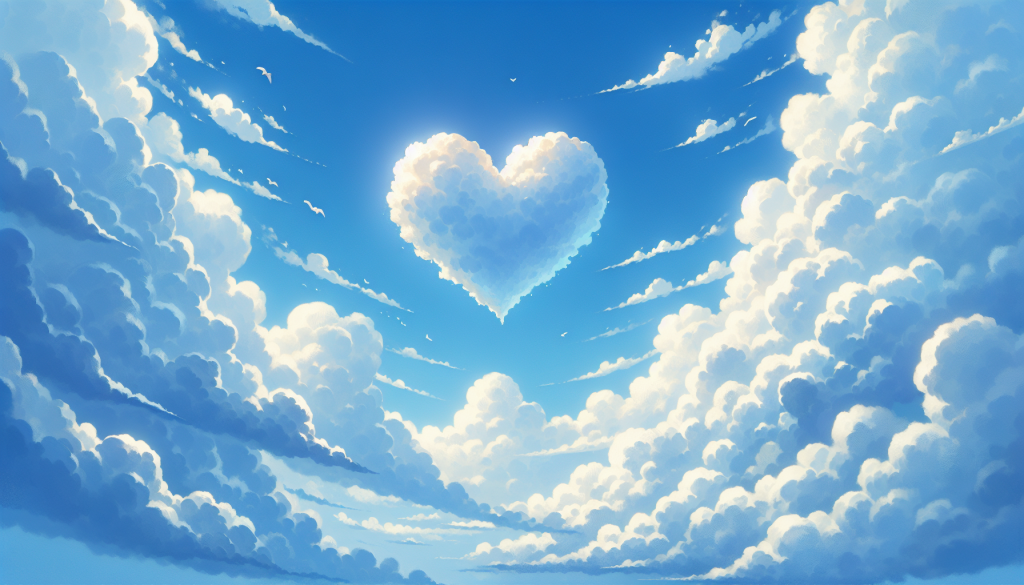 A heart-shaped cloud in a blue sky, representing hope and dreams.