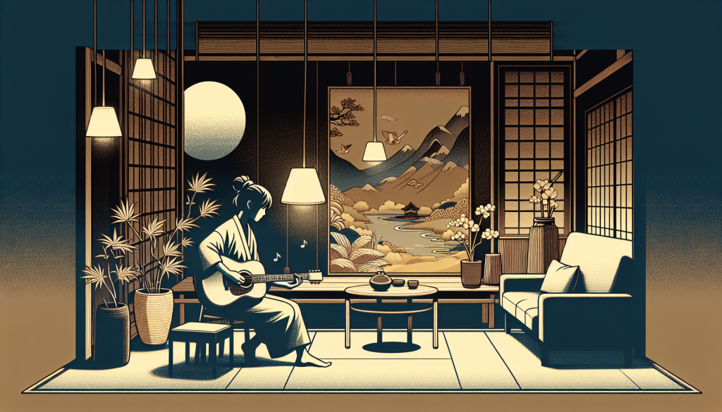 A person playing a guitar in a cozy room