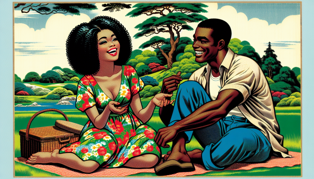 a happy couple in a park