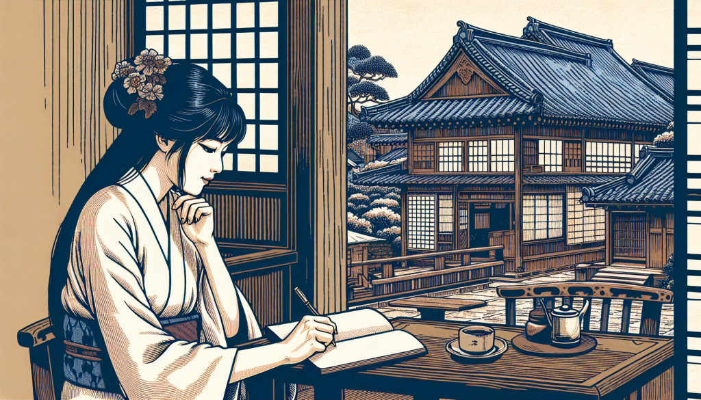 A person writing in a journal at a cozy cafe